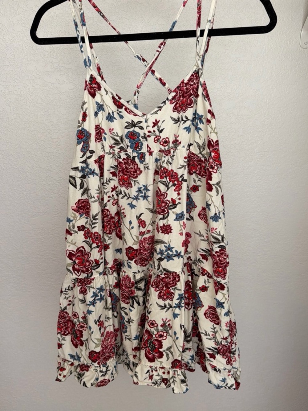 Women’s ' White Floral Sundress with Red & Blue Print